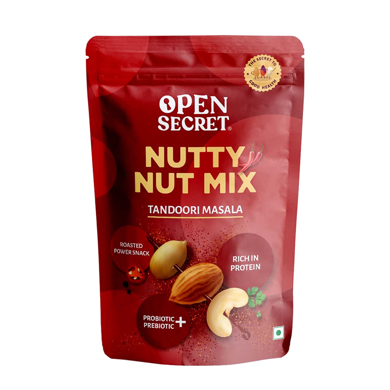Open Secret 100% Natural and Premium Healthy Tandoori Mix Dry Fruits and Nuts | Healthy Party Snack Mix | Dry Fruits Mix with Cashew Almond - Pack of 1 (135g)