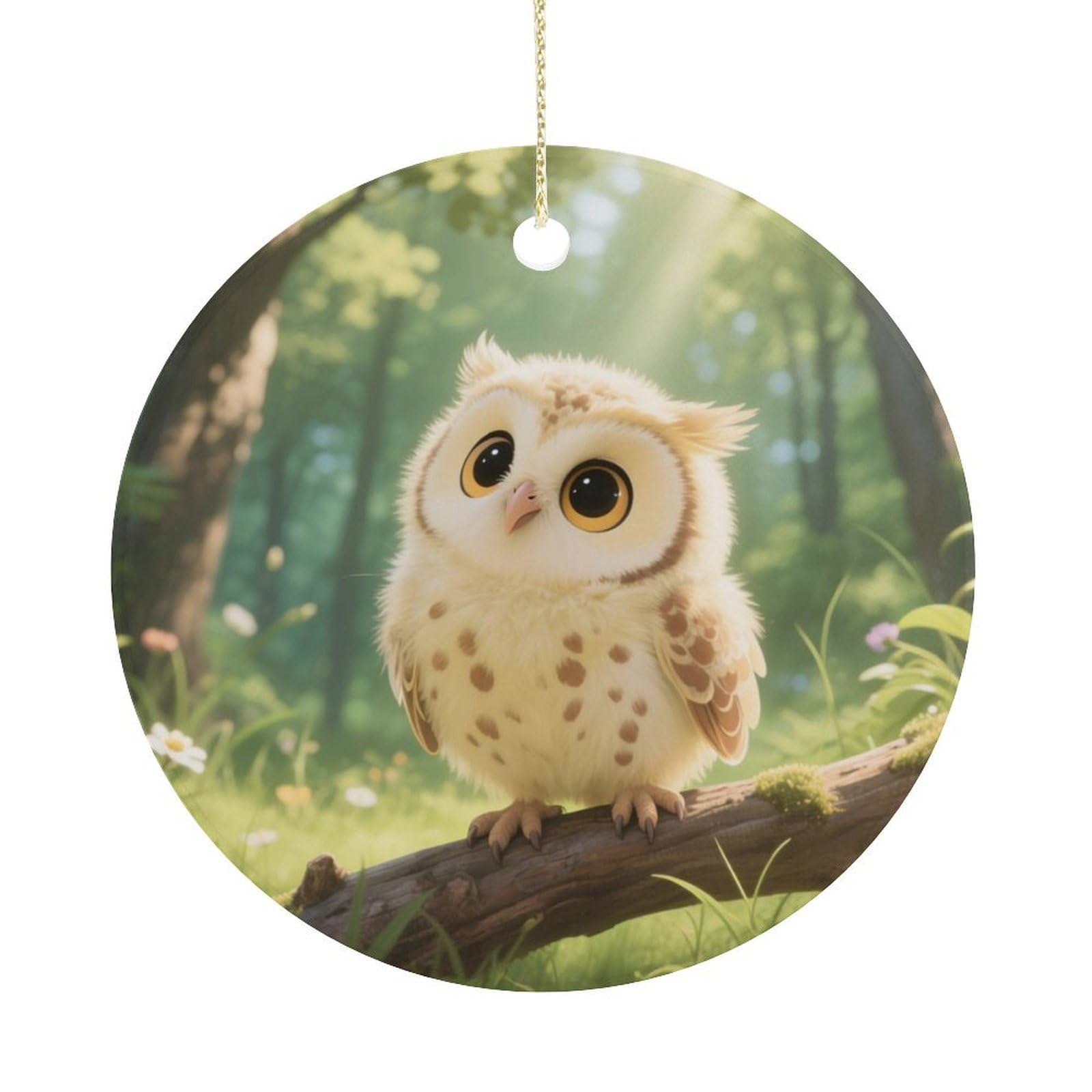 Personalized Christmas Ornaments 2025 Ceramic Hanging Cute Owl Cub Ornaments with Gold String Double-Sided Vintage Holiday Decorations for Tree Mantel Tabletop Xmas Party Favors
