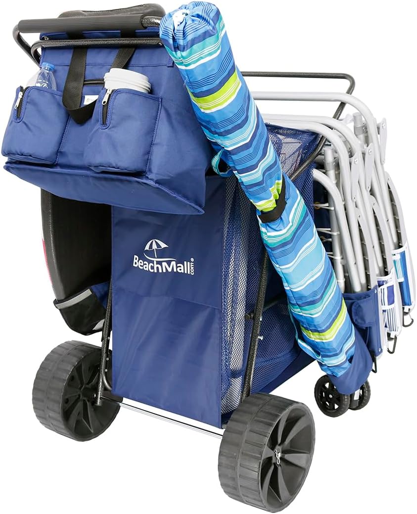 Ultimate Buggy Beach Cart with Big Wheels for Sand, Wide Wheel Wagon with Insulated Cooler Bag, Body Board and Umbrella Holder, 100 lbs Capacity