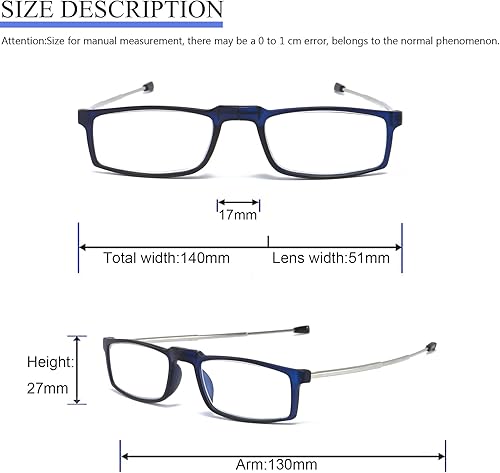 Miniatura 6 de Anteojos de lectura plegables compactos, portátiles, para hombres y mujeres, 2 pares en estuche (negro y azul, 3.25)