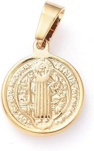 Beadthoven - 20 colgantes de medalla de San Benito de acero inoxidable para hombre, reversibles, de San Benito, exorcismo, cuentas de metal con