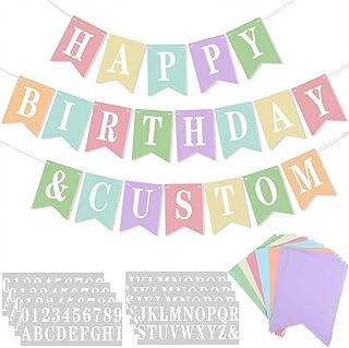 Mooliwe 171 Pcs DIY Custom Banner Kit Make Your Own Customizable Sign for Birthday Wedding Party Decoration Include 20 Paper Pennant 148 Letters and Numbers 1 Rope 2 Threading Device(Pastel)