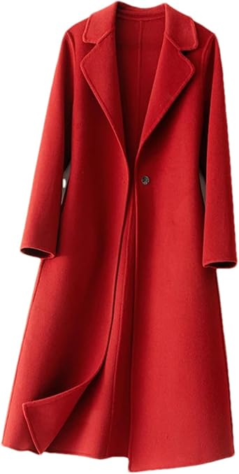 Womens Winter Cashmere Wool Pea Coat - One Button Warm Woolen Outerwear Elegant Wool Peacoat Open Front Long Jacket