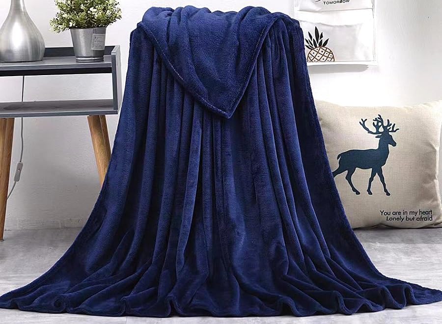 RISHAHOME Light weight Extra Soft King Size Solid Blanket all season Flannel Fleece Throw Blanket 200x230cm 100% Polyester-Blue|Bed Sofa Couch Fleece throw Blanket