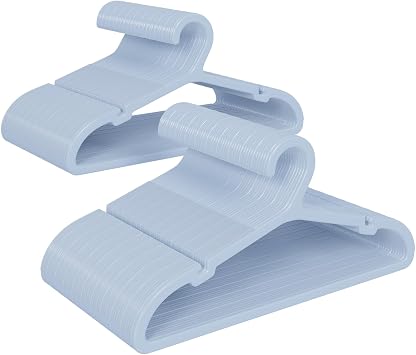 ABHENG Plastic Kids Hangers, Pack of 100, Ultra Slim Closet Hangers, Non-Slip, Space-Saving, Sturdy, 14" W x 7" H for Children Aged 7-12 Years, Light Blue, UAPY07100L