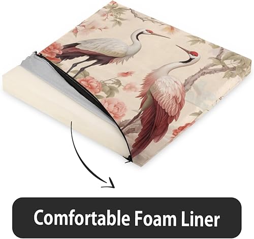 Miniatura 4 de Bardic 1 cojín para silla, diseño de grúas de peonía, cojín de espuma viscoelástica, pintura en acuarela, almohadillas cuadradas extraíbles para