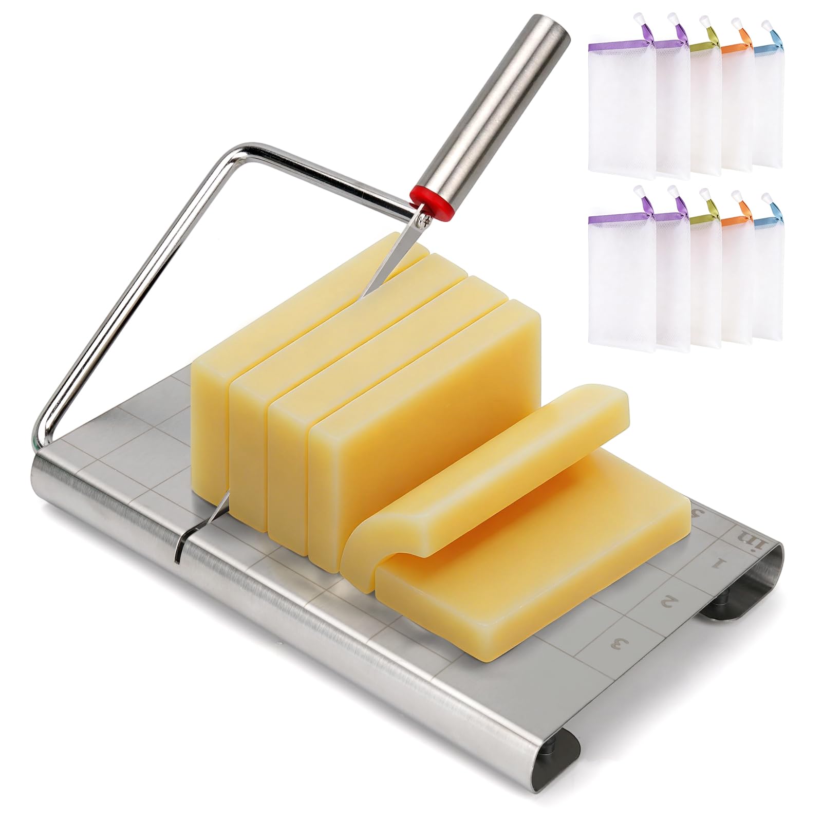 Soap Cutter Kit Stainless Steel Soap Slicer Machine with Scale Soap Cutting Tool for DIY Handmade Soap and Candle,Bar Soap Pouch with 10PCS Mesh Soap Bags-image-28