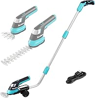 DURATECH 7.2V Cordless 3-in-1 Hedge Trimmer & Grass Shears with 50" Wheeled Pole - Lightweight Battery Garden Tool