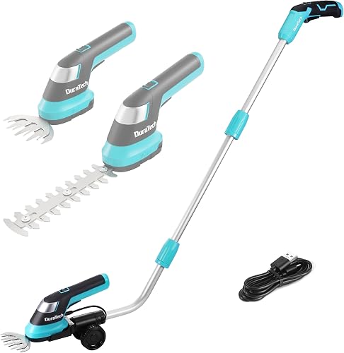 Cordless Hedge Trimmer, 7.2V 3-in-1 Handheld Electric Grass Trimmer & Hedge Shears with 50" Wheeled Extension Pole, USB Type-C Cable and Built-in Li-ion Battery, for Garden, Yard and Lawn