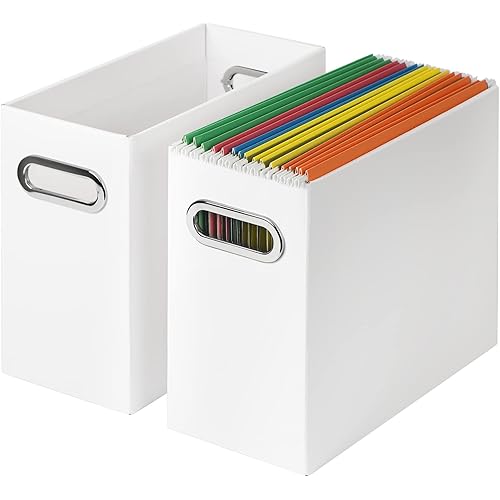 Tunnkit Cardboard File Box for Letter Size Hanging Folder Storage, Collapsible Hanging File Organizer with Handles for Office/Home/School, White, 2 Packs