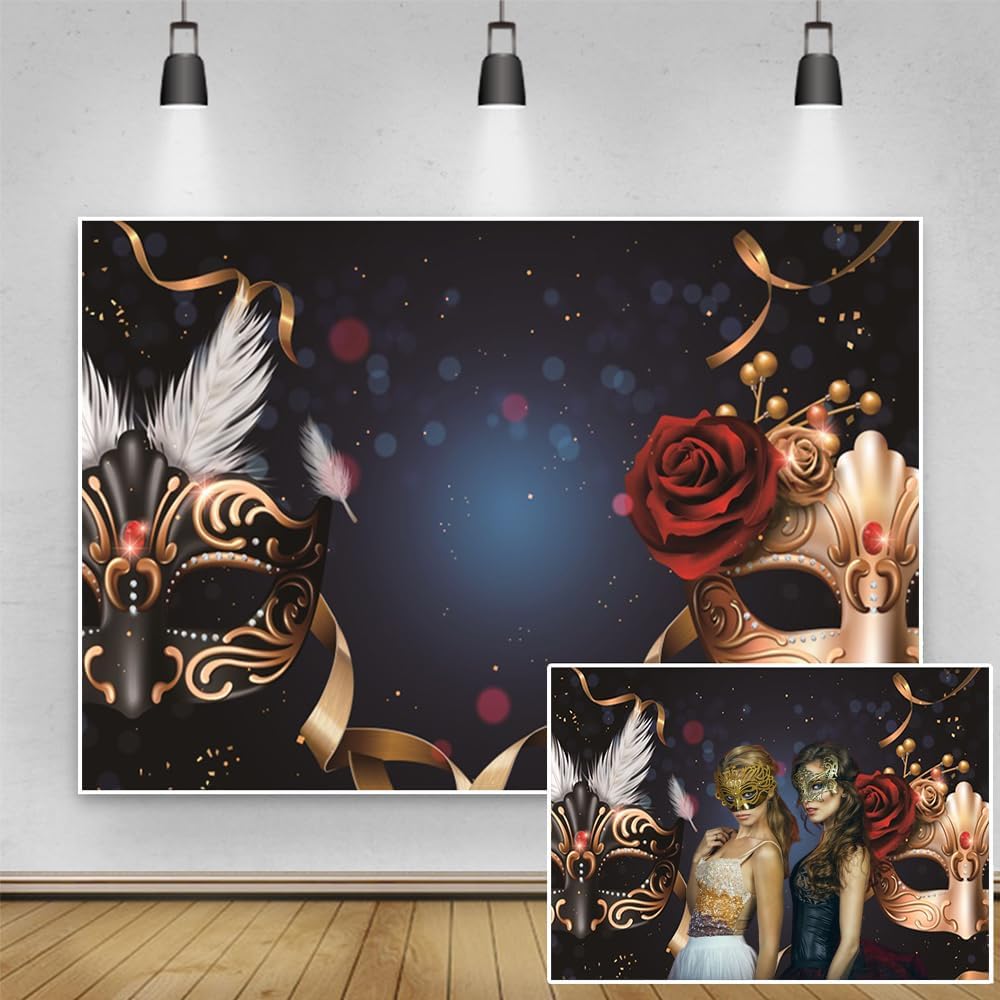 10x8ft Mardi Gras Backdrop Masquerade Carnival Photography Background Mardi Gras Party Decorations Banner Purple-Green Gold Beads Birthday Masquerade Party Supplies Photo Booths Props