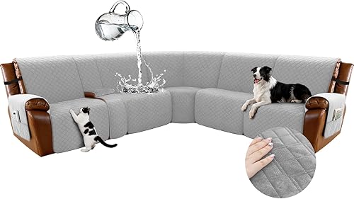 Miniatura 23 de Arfntevss - Fundas impermeables para sofá seccional reclinable en forma de L, funda antideslizante lavable para sofá reclinable, juego de fundas en