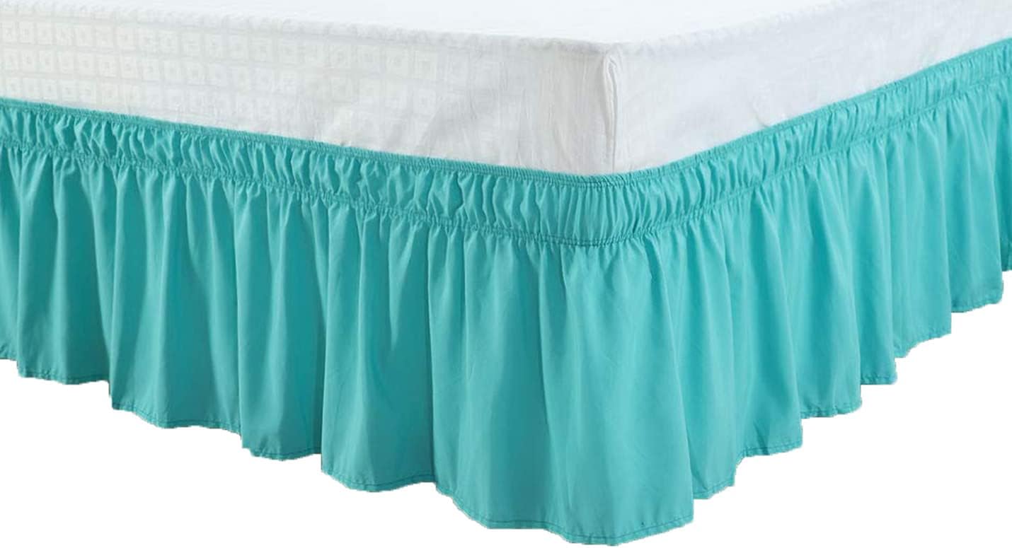 Wrap Around Bed Skirt, Elastic Dust Ruffles, Solid Color Bedskirt,Queen and King, 15" Drop (Hunter, Full)