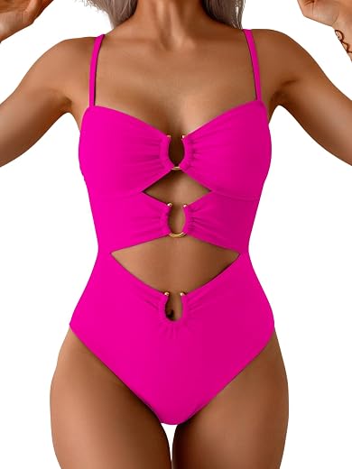 Eomenie Women One Piece Swimsuit Ring Tie Monokini Sexy Swimsuit Cut Out Swimsuit
