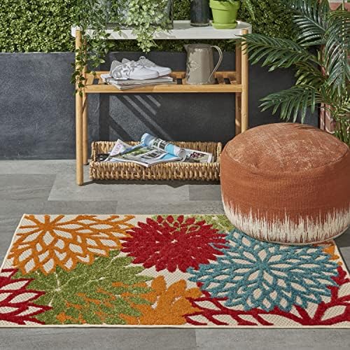 Nourison Aloha Indoor/Outdoor Green 2'8" x 4' Area-Rug, Tropical, Botanical, Easy-Cleaning, Non Shedding, Bed Room, Living Room, Dining Room, Deck, Backyard, Patio (3x4)