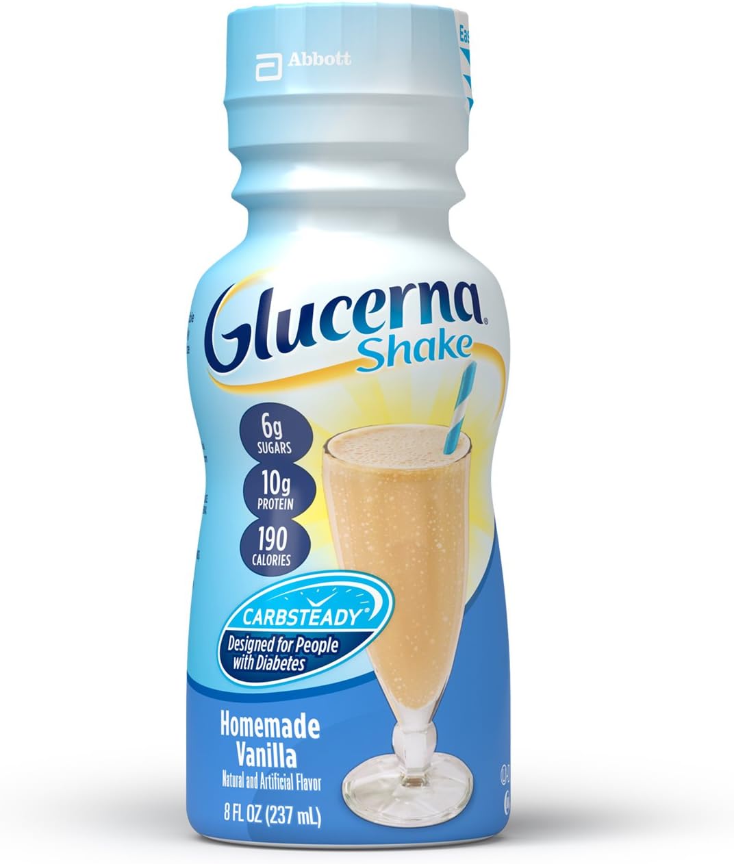 Nutritional Shake, Diabetic Drink to Support Blood Sugar Management, 10g Protein, 180 Calories, Homemade Vanilla, 8 Fl Oz (Pack of 24)