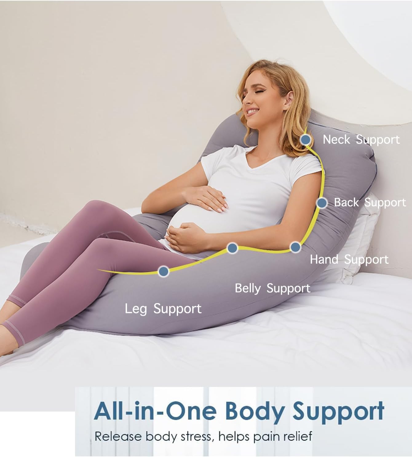 ZZZhen Pregnancy Pillow for Sleeping, G Shaped Maternity Pillow - 56 Inch with Grey Microfiber Removable Cover, Multi- Use and Support Back, Hips, Legs, Belly for Pregnant Women Sleeping