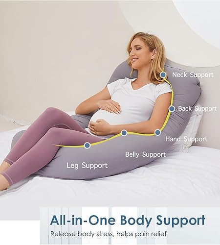 Miniatura 2 de ZZZhen Almohada de embarazo para dormir, almohada de maternidad en forma de G – 56 pulgadas con funda extraíble de microfibra gris, multiuso y gris