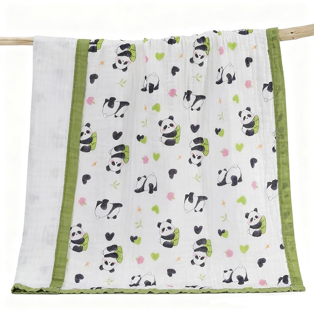 Mantas para bebés, 110×110cm Panda Manta de Algodón Suave para bebé, Manta Acogedora para Cochecito y Cama, ultrasuaves y Ligeras, adecuadas para niñas y niños pequeños