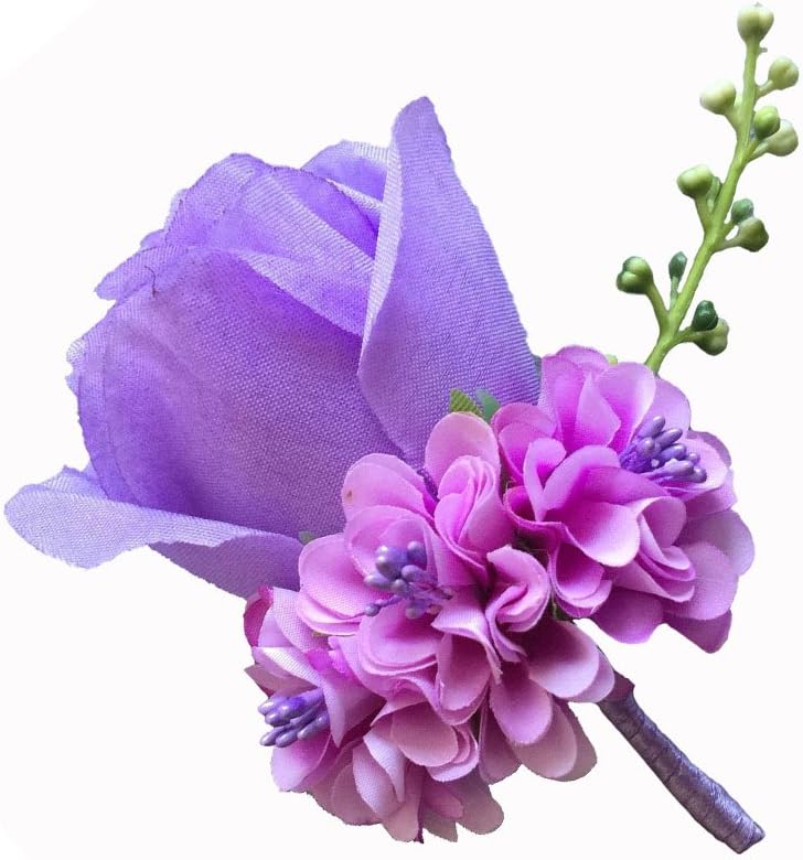 Boutonniere Buttonholes Groom Groomsman Best Man Rose Wedding Flowers Accessories Prom Suit Decoration (Light Purple)