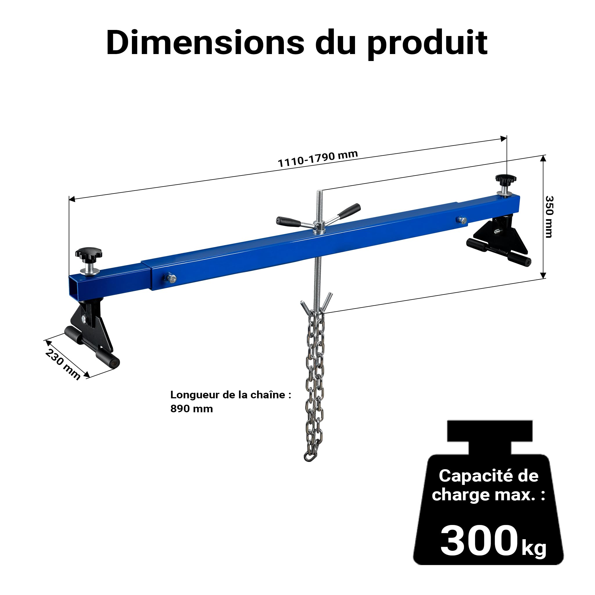 WilTec Pont Moteur Boite à Vitesse 300 kg Max. Rouge – Barre Traverse Garde-Boue – Support Moteur – Poutre de Levage Moteur – Hauteur Levage 30 cm – Équipement Garage Atelier Voiture