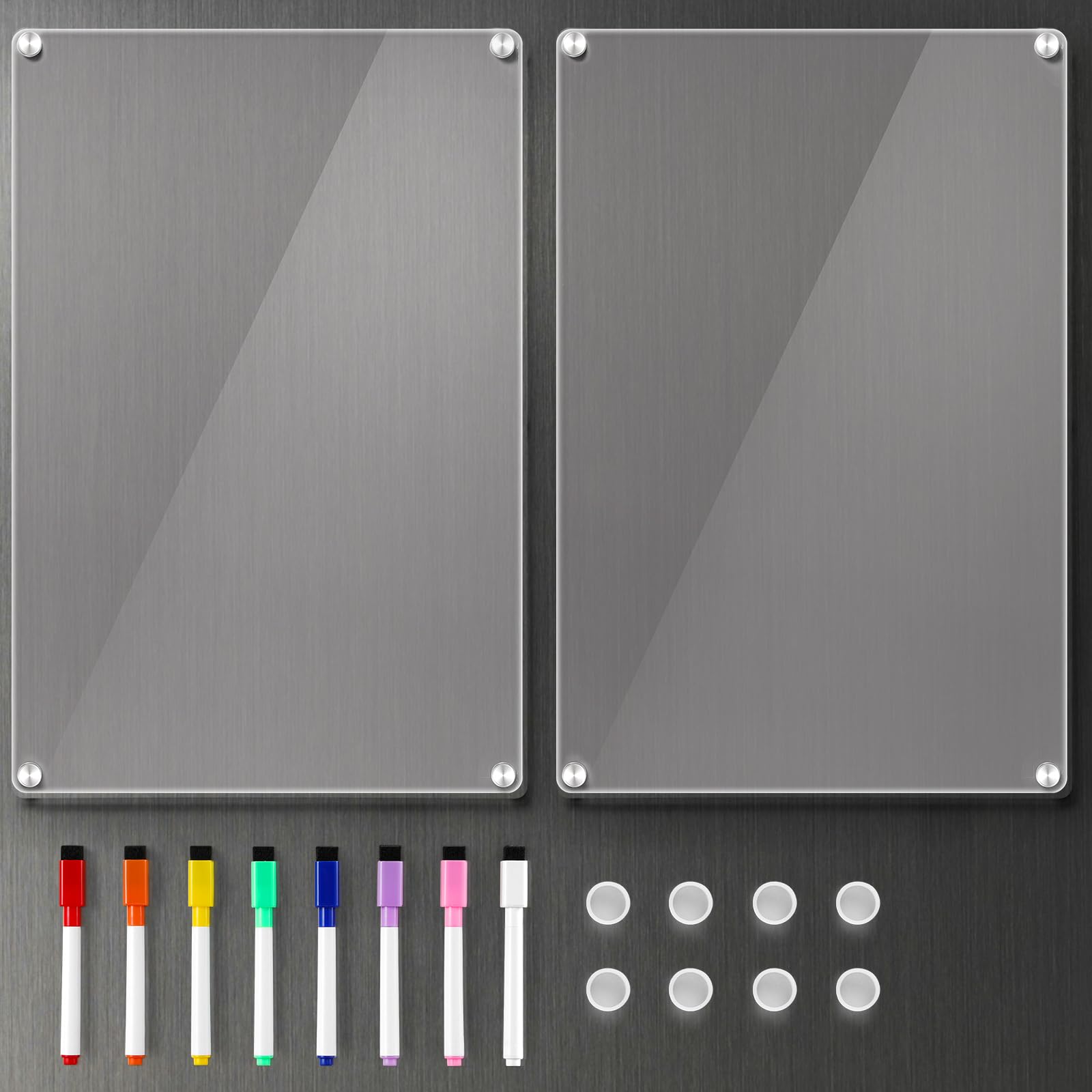2 Pack 12 8 Acrylic Magnetic Whiteboard for Fridge Clear Dry Erase Menu Board for Refrigerator with 8