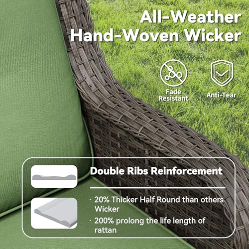 Image of 4-Piece Outdoor Couch Set, Includes Wicker Patio Sofa with Thickened Olefin Cushions, High Back and Deep Seating, Hand-Woven PE Rattan and 2 Ottomans, 1 Coffee Table for Porch, Deck