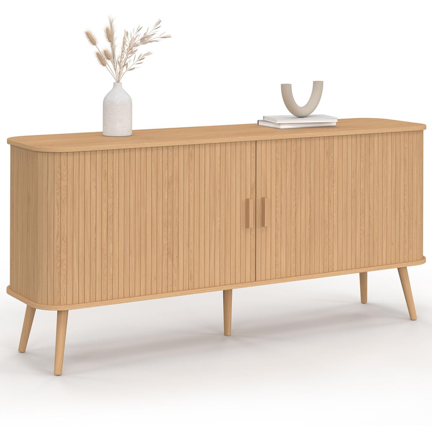 IDMarket - Buffet 160 cm Romie XXL Effet Lattes 2 Portes coulissantes
