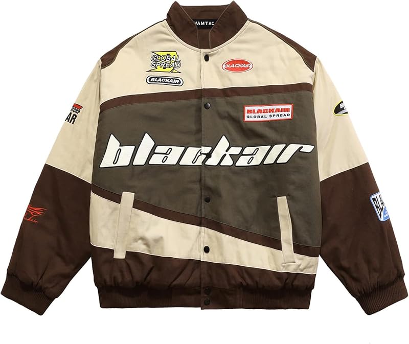 Vamtac Mens Varsity Baseball Jacket Bomber Cotton Vintage Racing Coats Streetwear with Pocket