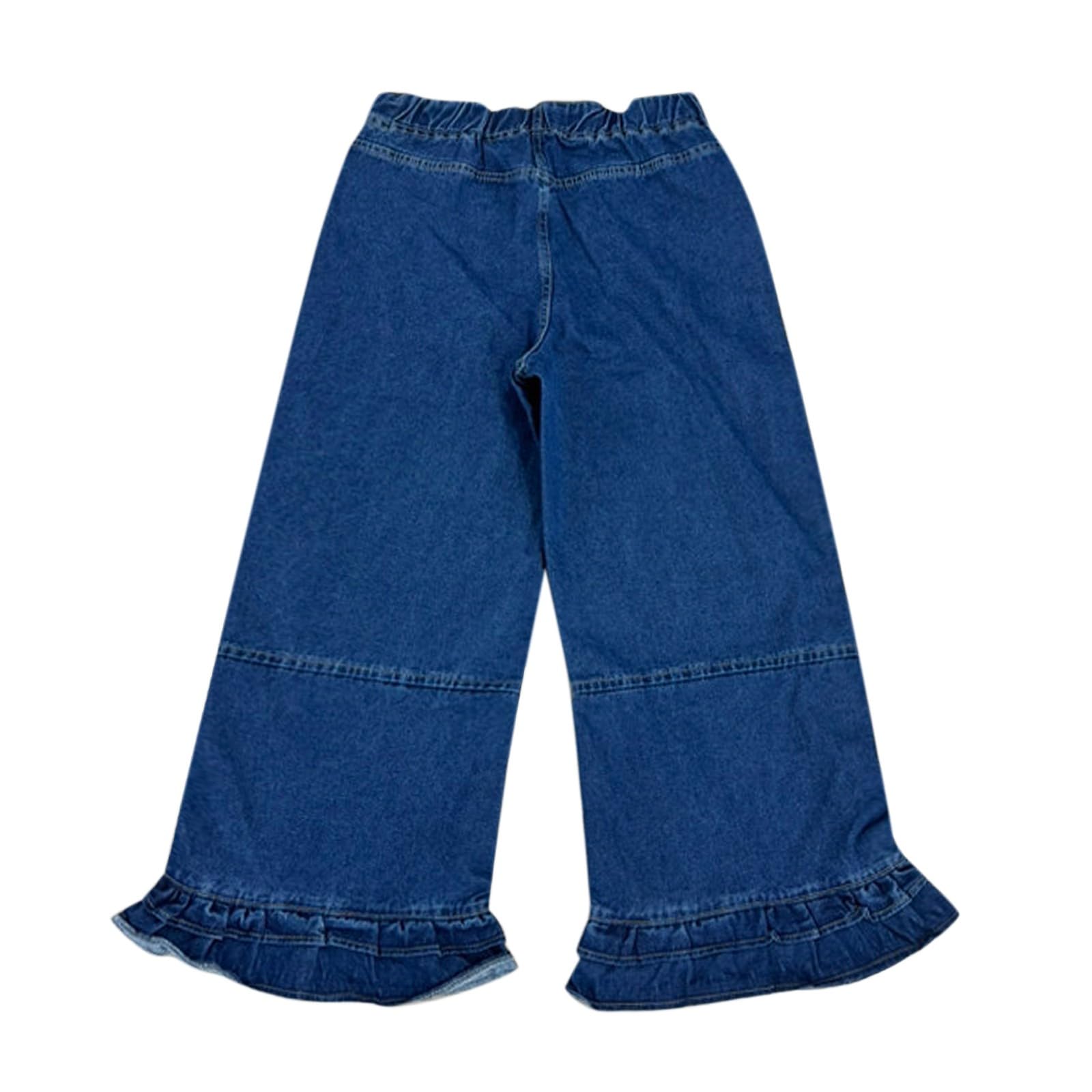 Generisch Pantalones vaqueros para mujer, pierna ancha, 7/8, volantes, pantalones casuales, holgados, con goma elástica y bolsillos, pantalones palazzo para adolescentes, niñas, pantalones de