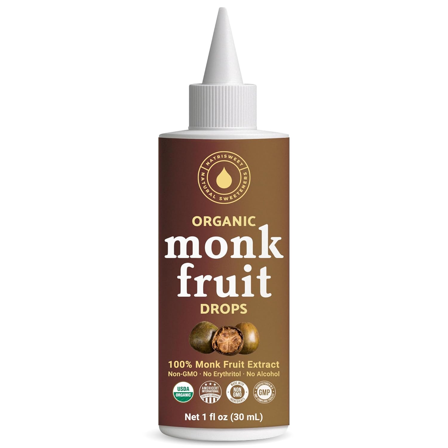 Organic Monk Fruit Liquid Sweetener Drops, 100% Pure Extract, Zero Sugar & No Erythritol, Unflavored Liquid Monk Fruit for Coffee, Tea, Drinks & Baking, 2 fl oz, 3-Pack