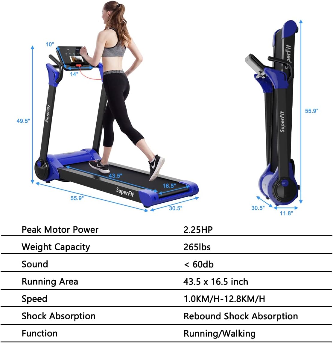 GYMAX Folding Treadmill, Smart APP Control Running Machine, LED Monitor & Adjustable Device Holder, Portable Treadmill for Home Gym Small Apartment