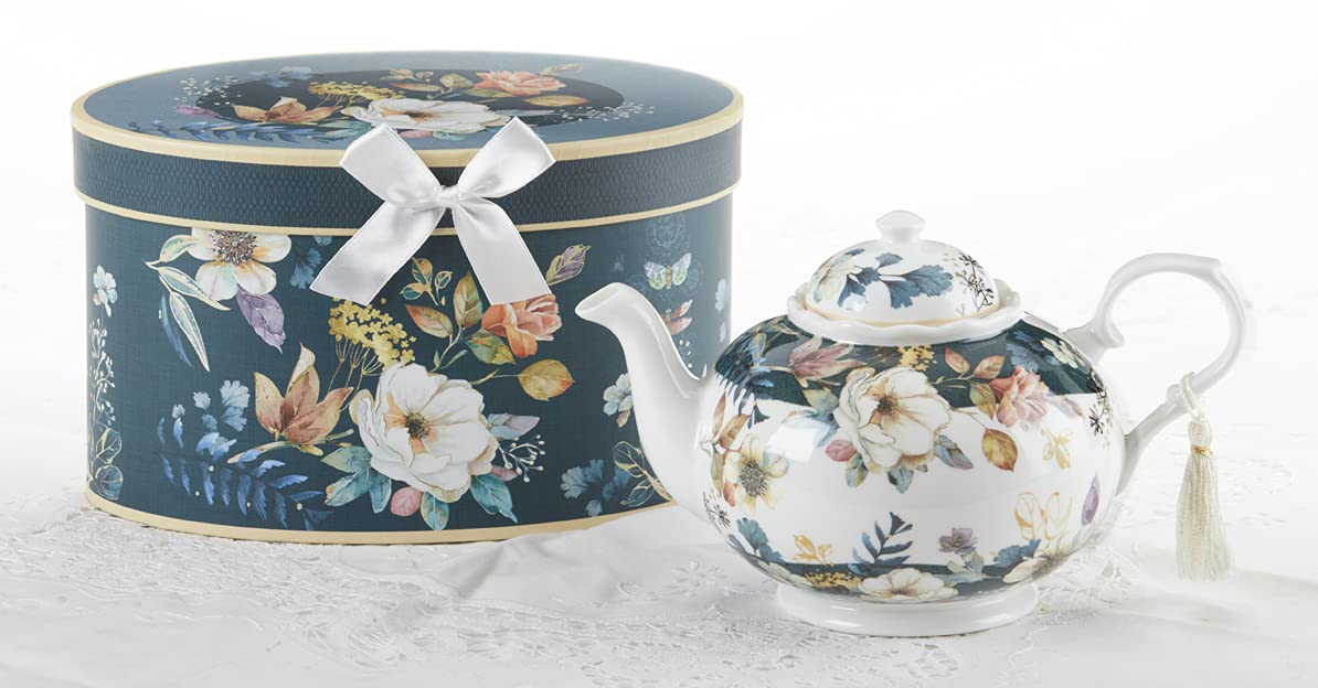 9.5 x 5.6" Porcelain Tea Pot, English Camellia