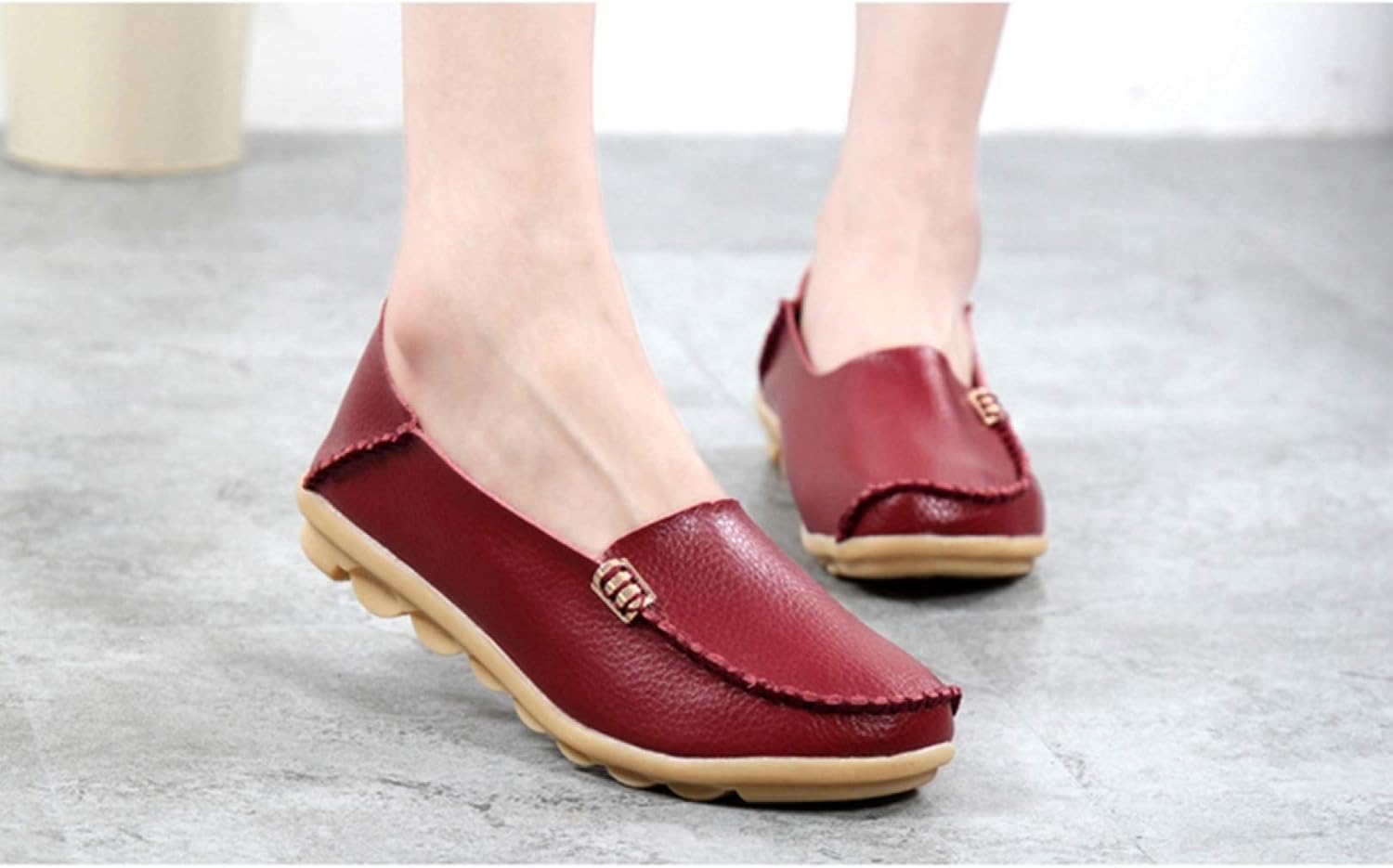 [PANLON] レディースモカシン バレエシューズ ワインレッド ラウンドシューズ ナースシューズ 学生靴 レディース靴 通勤 通