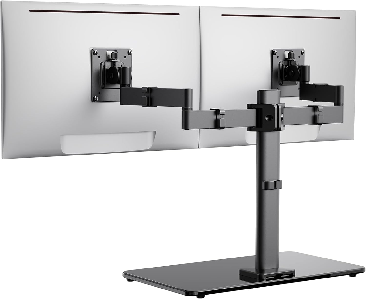 ErGear Freestanding Dual Monitor Stand for 17 to 32 Inch Screens, Computer Monitor Mount for 2 Screens, Dual Monitor Arm with Tempered Glass Base, VESA Mount Desk Stand Holds 22 lbs per Arm