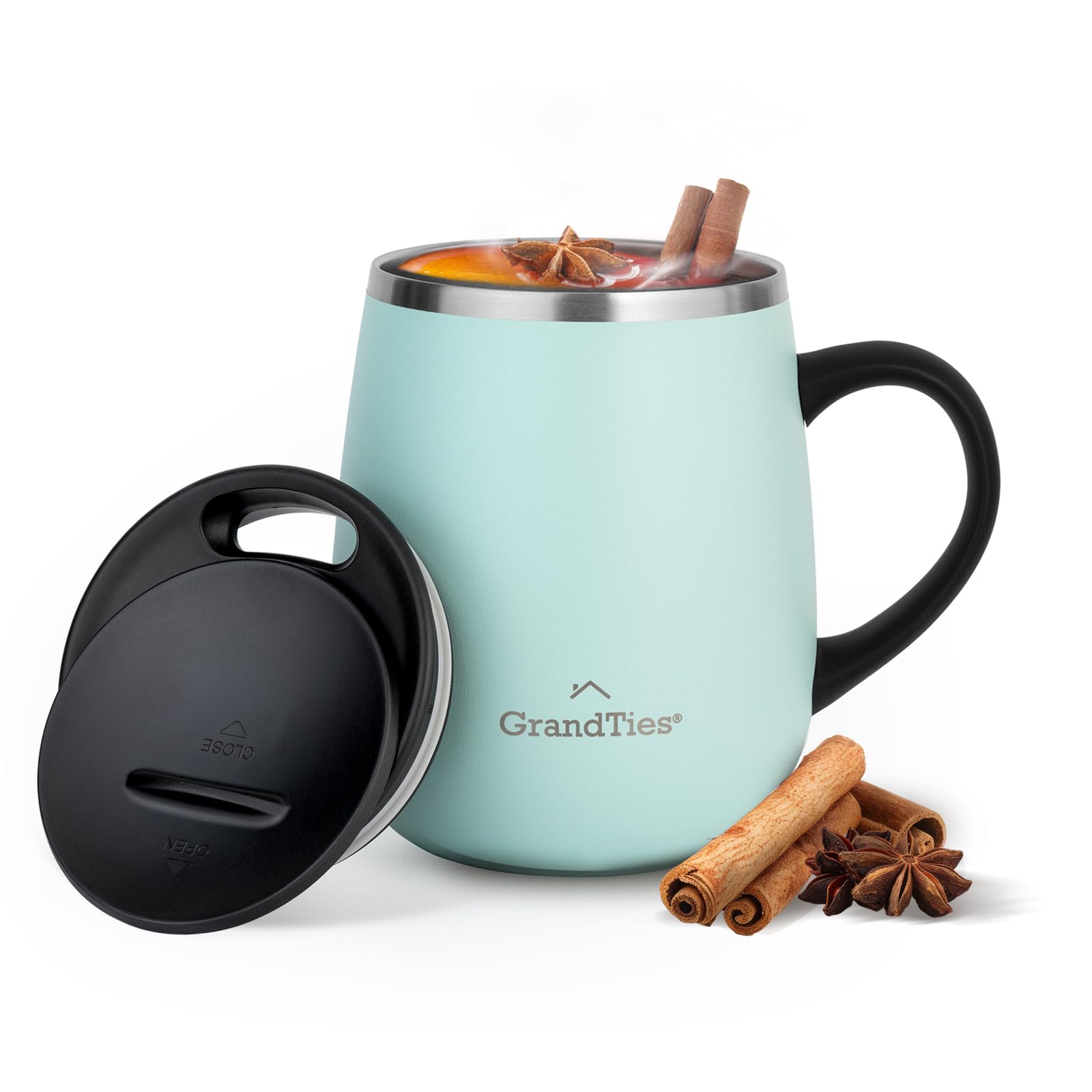 Amazon.com: GRANDTIES Insulated Coffee Mug with Handle - Sliding Lid for  Splash-Proof 16 oz Wine-Glass Shape Thermal Tumbler with Double Walled  Vacuum Stainless Steel to Keeps Beverages Hot or Cold (Powder Green) :