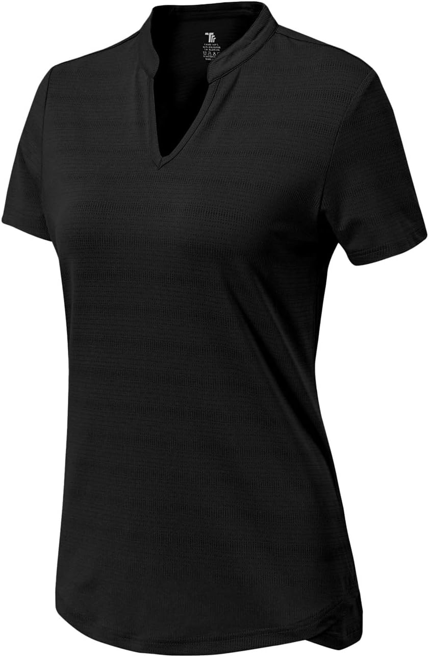 YSENTO Women's Dry Fit Golf Polo Shirts Tops Short Sleeve V Neck Collarless Apparel Shirts Clothes