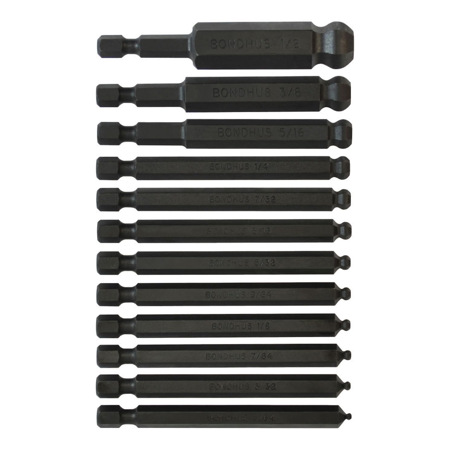 Bondhus 10836 Set of 12 Balldriver Power Bits, sizes 5/64-1/2