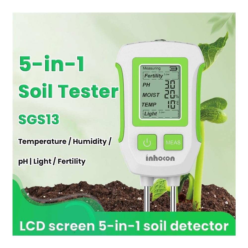 Tester del suolo 5 in 1, misuratore digitale di umidità, pH, fertilità, temperatura della luce solare(Black)