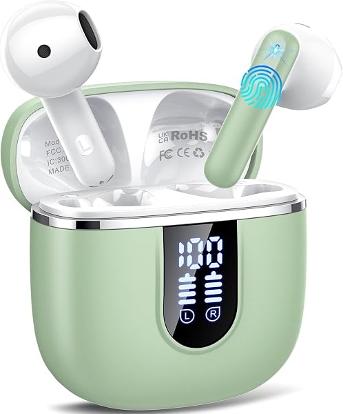 Wireless Earbuds, Bluetooth Ear Buds 5.4 Mini HiFi Stereo with 4 ENC Noise Cancelling Mics Wireless Headphones, 40H in Ear Earphones, USB C, IP7 Waterproof Bluetooth Headphones for Sports, Green - 1