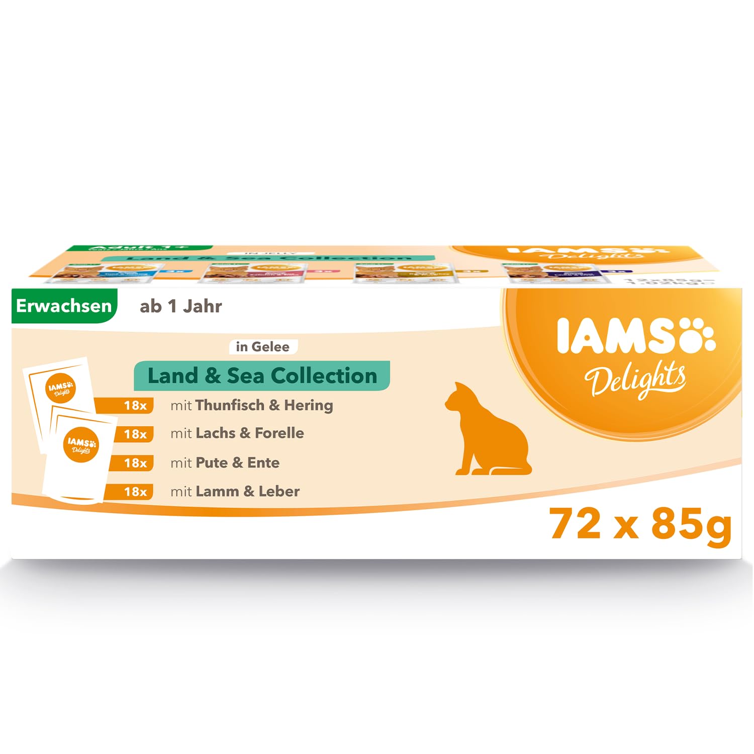 Iams Advanced Nutrition Chat Adulte Assortiment Sachets Humides Terre Land Collection en Gelée 72 x 85g