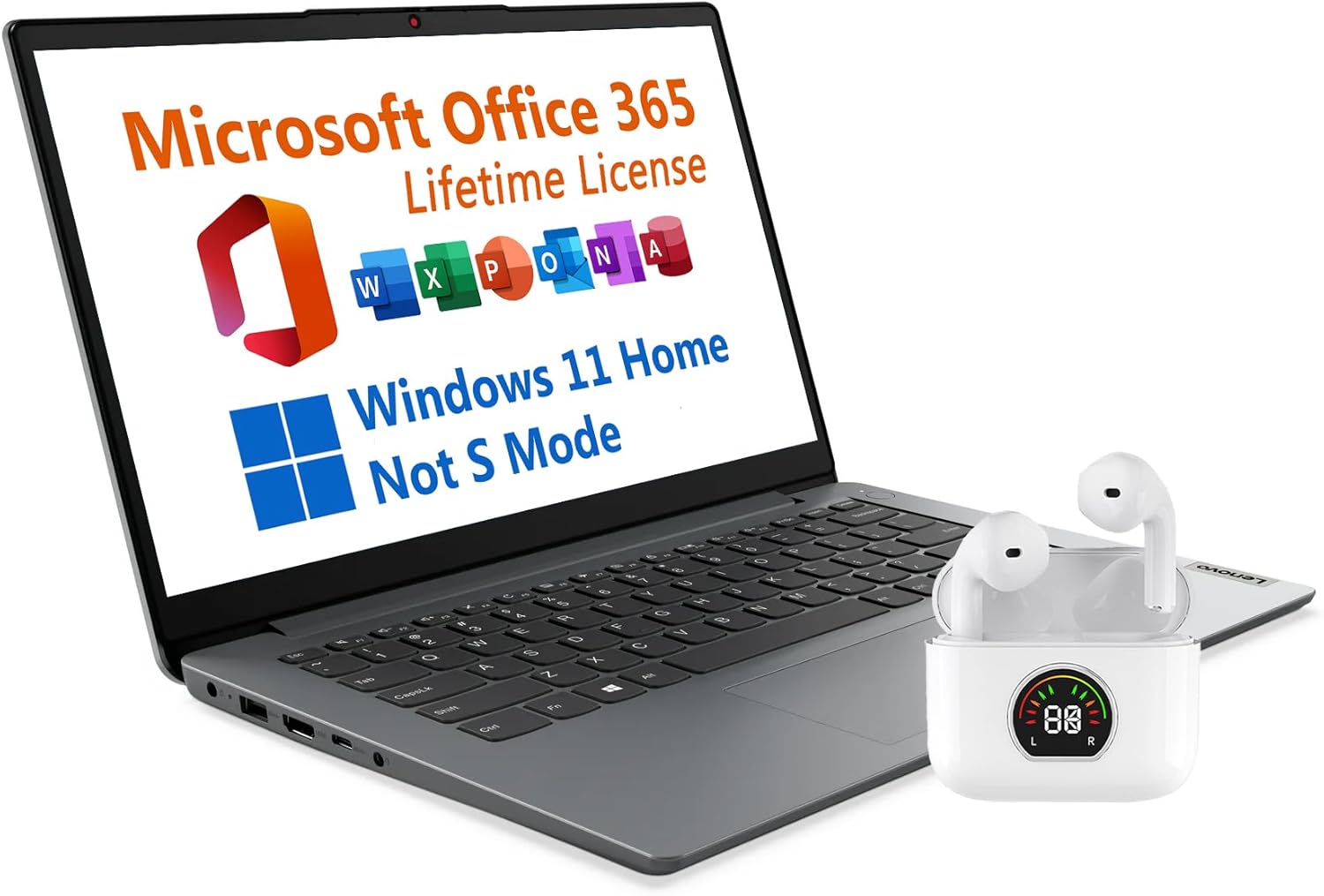 Lenovo 14" Laptop, Free Microsoft 365 with Lifetime License, Intel Celeron N4500 2.8 GHz, 10 Hours Battery, 12GB RAM, 128GB eMMC + 512GB SSD, USB-C, WiFi 6, Windows 11 Home, Toree Earbuds
