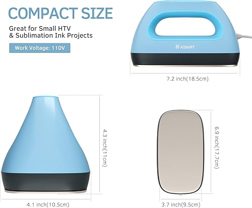 Miniatura 7 de Xinart Small Heat Press with Display (285℉ to 400℉) 7"x3.8" Mini Heat Press Machine for T-Shirts, 4 Levels Temp Settings Portable Heat Press Iron
