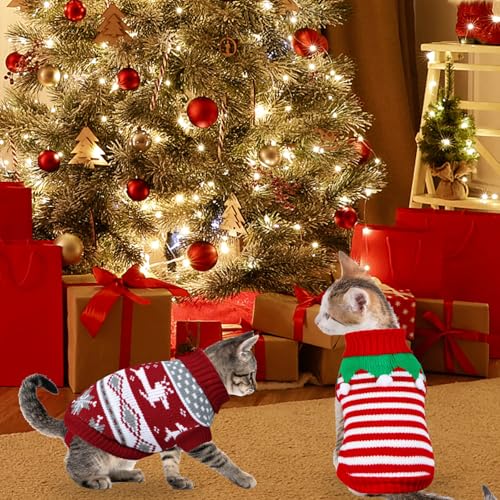 image for GOYOSWA 2 Pack Cat Christmas Sweater, Winter Knit Cat Sweaters Warm Co