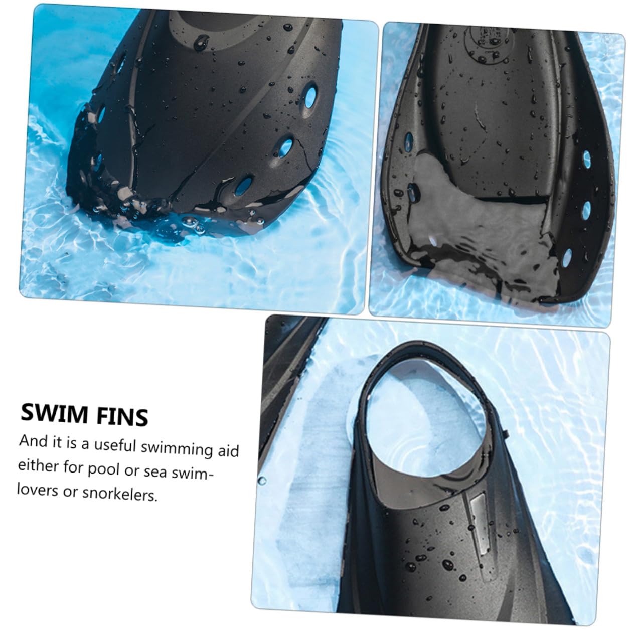 Pinne Corte Snorkeling Regolabili per Adulti, Nero, Materiale Termoplastico