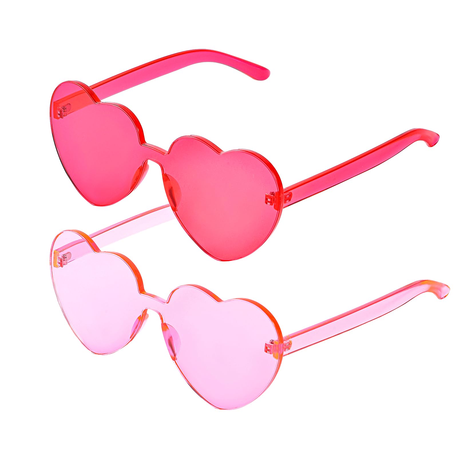 Heart Sunglasses Thick Heart Glasses Rimless Fun Cute Heart Shaped Sunglasses for Women Party Favors (2 Pack, Pink and Hot Pink)