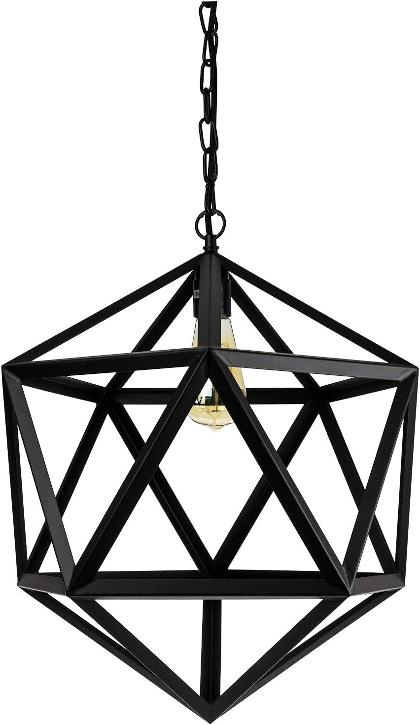 Exclusive Discount 50% Price Sunlite 07094-SU Vintage-Inspired Hexagon-Shaped Industrial Hanging Pendant Farmhouse Fixture, Geometric Metal Cage Light, Single Socket Medium Base (E26), 51 Cord & Chain, Satin Black Finish