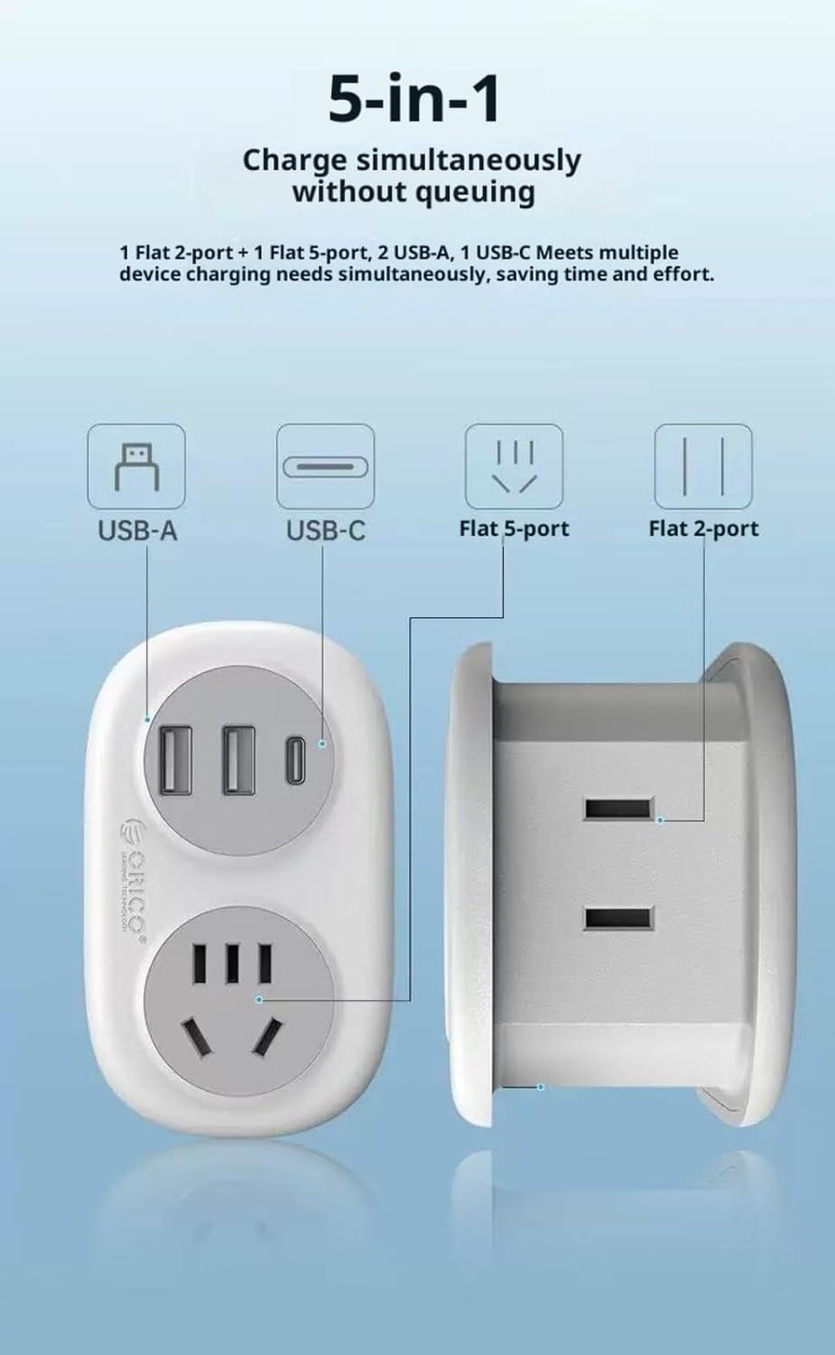 Five-in-one Power Strip with USB Ports，Extension Cord Surge Protector Power Strip，Portable for Travel, 3C Certified, USB Smart Charging, Meeting The Needs of Various Devices (4pcs)