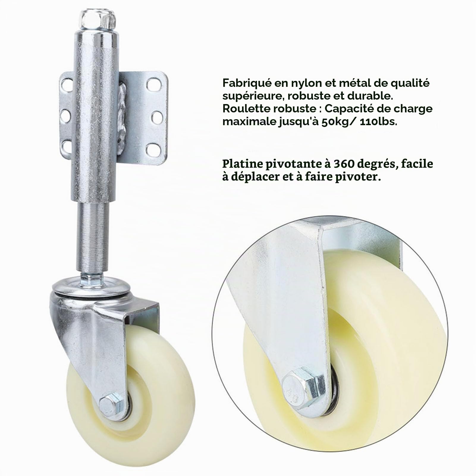 4" Roue de Porte en nylon Roulette Pivotante à Ressort Roue pour Portail Capacité de Charge de 440 lb /200kg