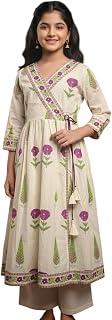 Aarika Girls Ethnic Wear Cream-Purple Colour Floral Printed Kurti Price In India